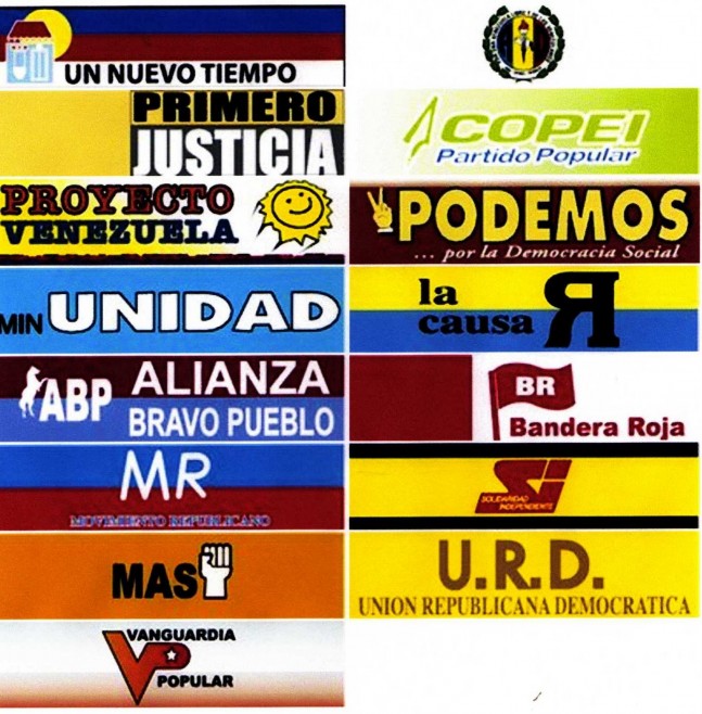 Tarjetas de los partidos presentes en la mesa unitaria democratica