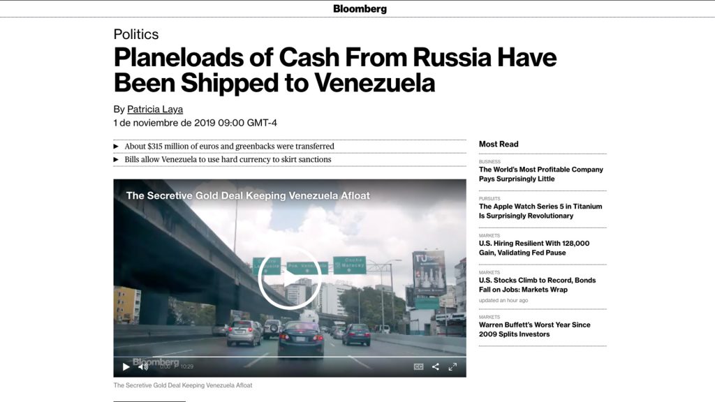 Bloomberg confirma lo que era un rumor: Rusia envía aviones repletos de “cash” al gobierno de Maduro