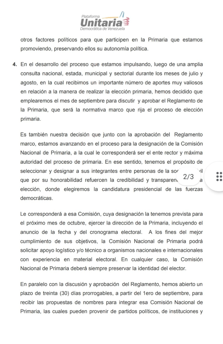 Plataforma Unitaria abre postulaciones para escoger a comisión que ...