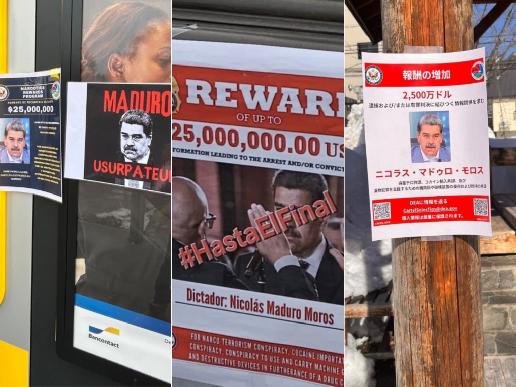 Carteles con la frase “Maduro dictador” aparecen colgados en Japón, Bélgica y Francia
