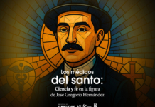 Los médicos del santo podcast - ilustración de José Gregorio Hernández en vitral