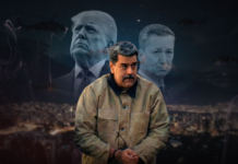 Maduro preso luego de que lo capturaran en su búnker. Trump y Caine al fondo