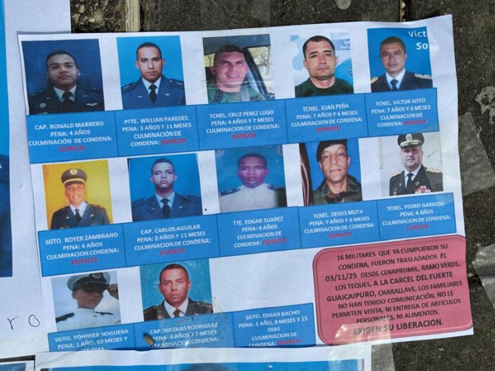 Más de 200 presos políticos en Venezuela están en situación de desaparición forzada, entre ellos, varios militares
