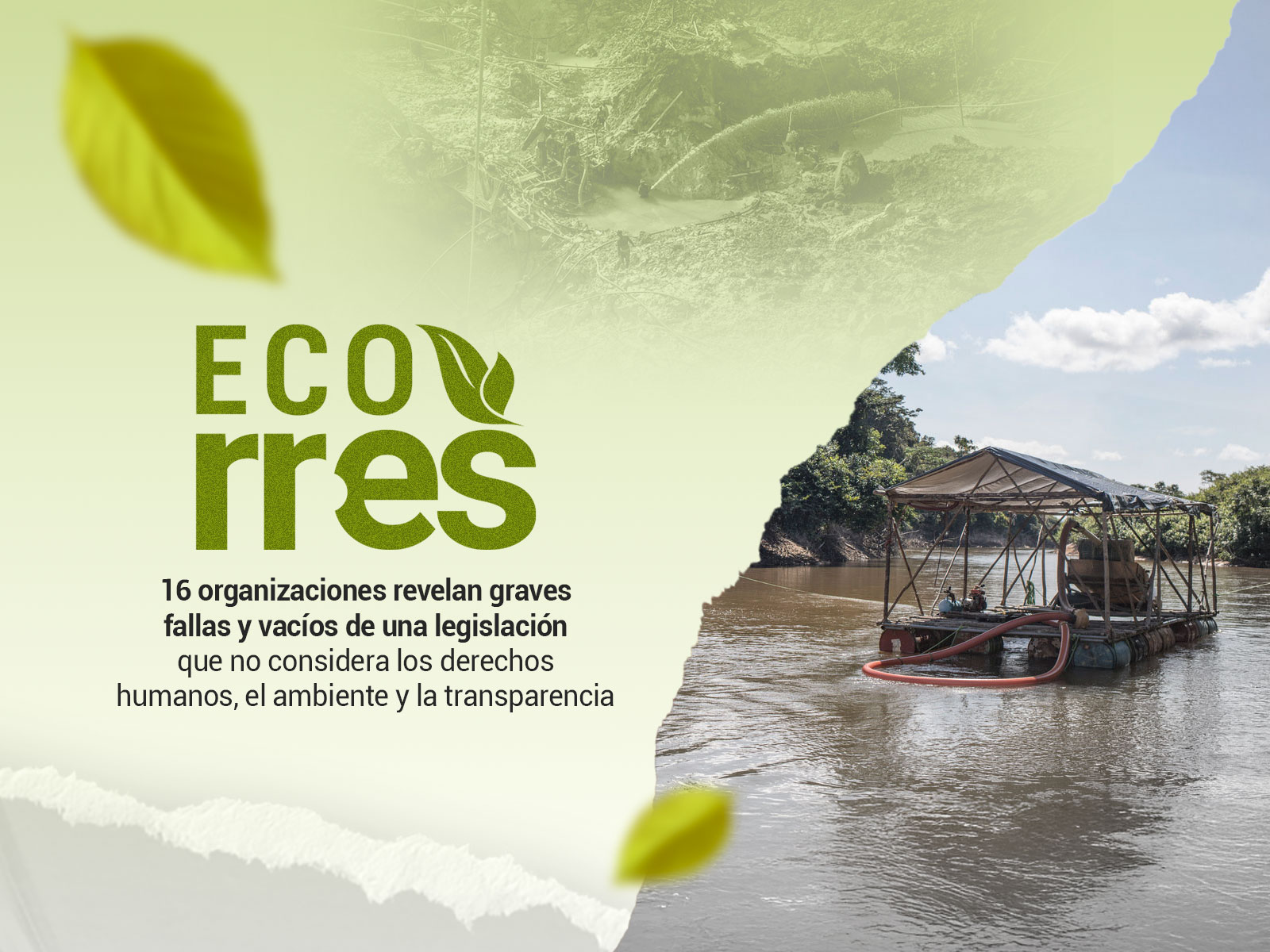 La amenaza de la Ley de Minas es representada por una balsa minera que contamina un río venezolano