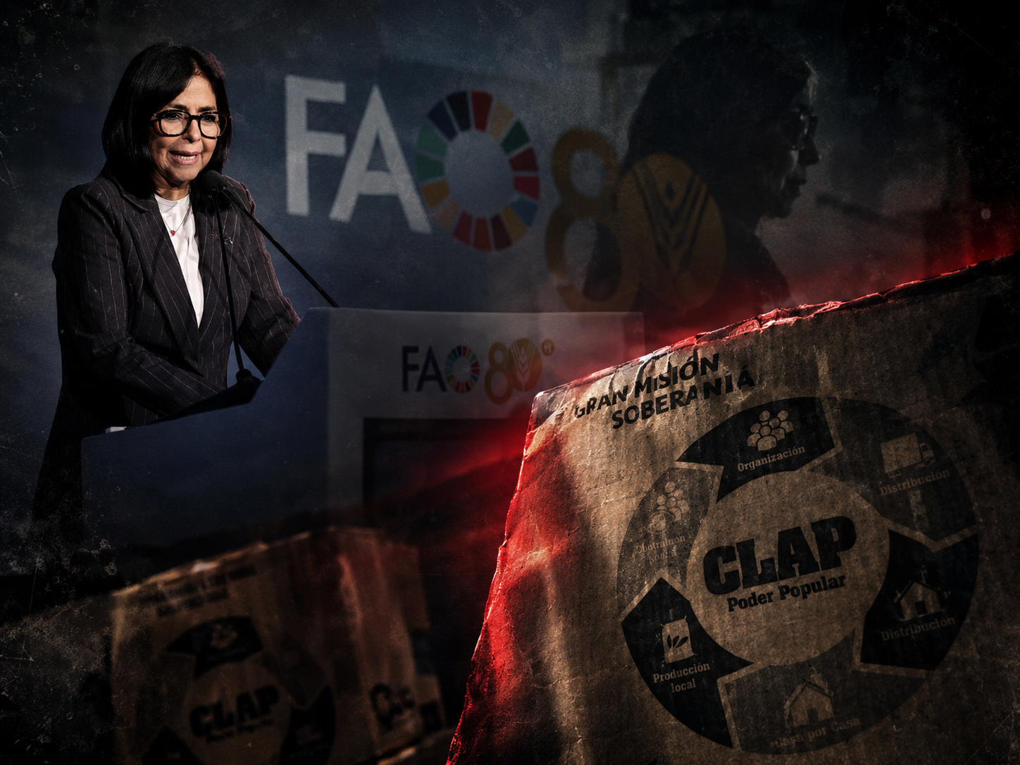 Delcy Rodriguez con cajas CLAP